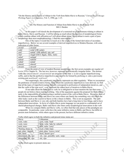on the history and function of ablaut from balto-slavic to the russian verb — PDF