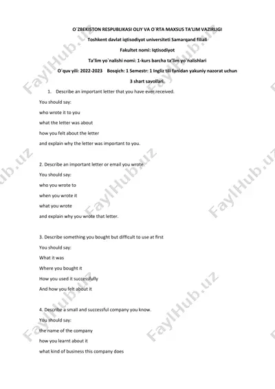ingliz tili fanidan yakuniy nazorat savollari — PDF