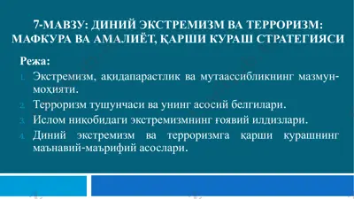 diniy ekstremizm va terroizm: mafkura va amaliyoat, qarshi kurash strategiyasi — PDF