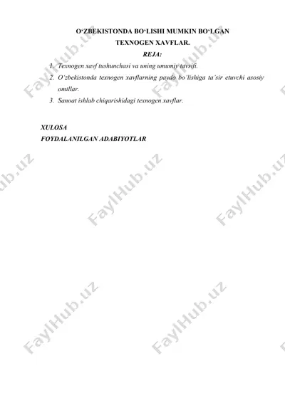 о‘zbekistonda bо‘lishi mumkin bо‘lgan texnogen xavflar. — DOCX
