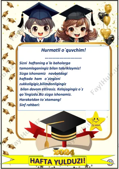 o'quvchilarga tabriknoma — PDF