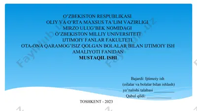 institusional muassasa bitiruvchilarini mustaqil hayotga tayyorgarligi bo‘yicha qarashlar — PPTX