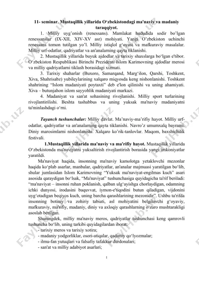 mustaqillik yillarida o‘zbekistondagi ma'naviy va madaniy taraqqiyot — DOC