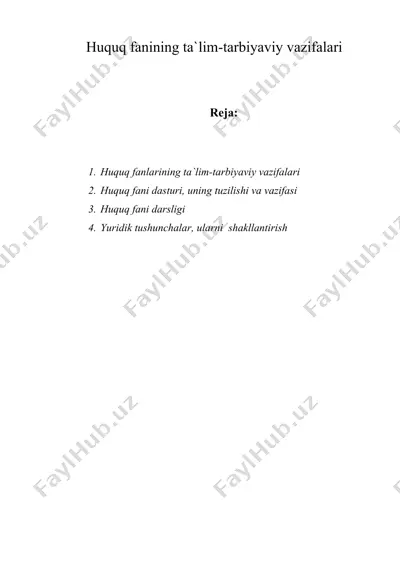huquq fanining ta`lim-tarbiyaviy vazifalari — DOC