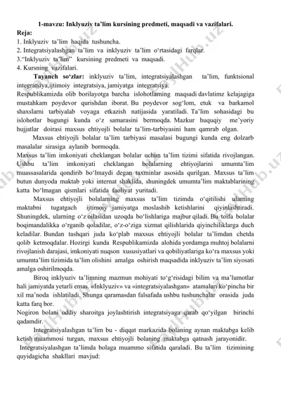 inklyuziv ta’lim kursining predmeti, maqsadi va vazifalari — DOCX