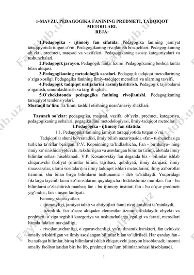 pedagogika fanining boshqa fanlar bilan aloqasi — DOCX