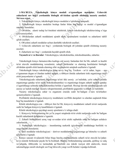 ma'ruza. toksikologik kimyo moduli o‘rganadigan masalalar — DOCX