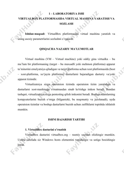 virtual mashina yaratish va sozlash — DOCX