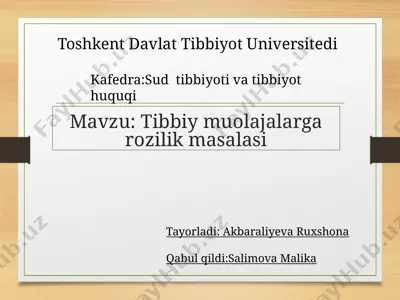 tibbiy muolajalar g'ozilik masalasi — PPTX