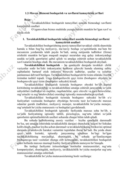 tavakkalchilikni boshqarish va xavflarni kamaytirish yo‘llari — DOCX