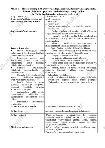 retsepturaning uash tayyorlashdagi ahamiyati — DOC