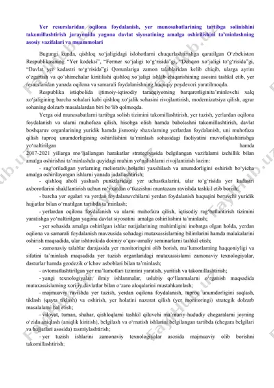yer resurslaridan oqilona foydalanishning huquqiy asoslari — DOCX