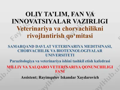 veterinariya to‘g‘risida qonun, umumiy qoidalari — PPTX