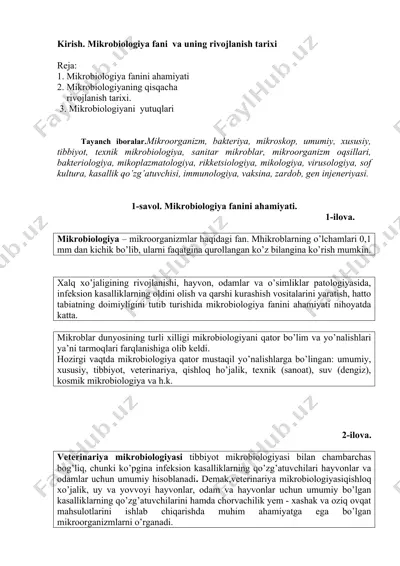 mikrobiologiya va uning rivojlanish tarixi — DOCX