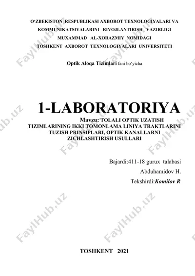 optik aloqa tizimlari faniga oid laboratoriya ishi — DOCX