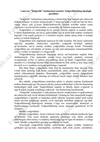 yodgorliklar tushunchasi — DOCX
