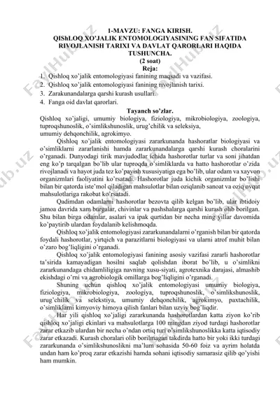 qishloq xo’jalik entomologiyasi fanining maqsadi va vazifasi — DOCX