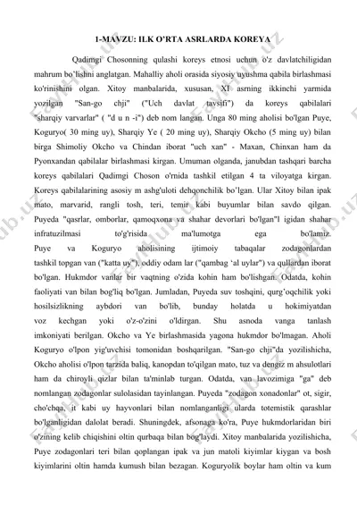 koreya tarixi va madaniyati — DOCX