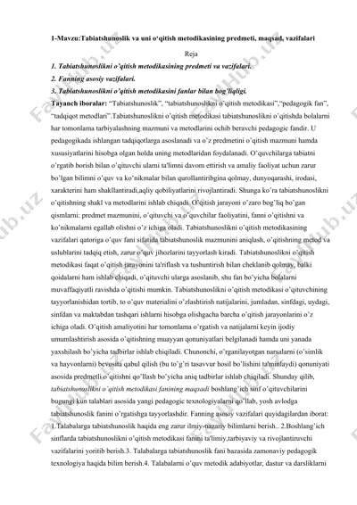 tabiatshunoslikni o’qitish metodikasi — DOCX