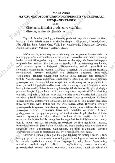 gistologiya fanining predmeti va vazifalari — DOC