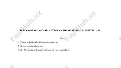 o'rta asrlarda g'arbiy evropa madaniyatining xususiyatlari — PPTX