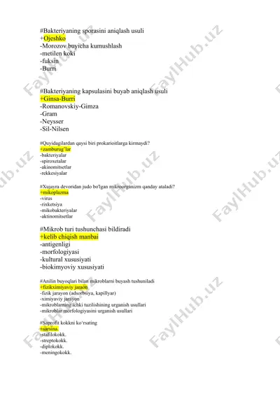 bakteriyaning sporasini aniqlash usuli — DOCX