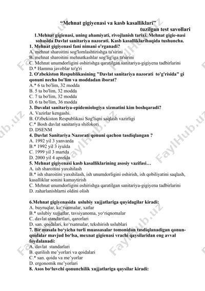 mehnat gigiyenasi va kasb kasalliklari — DOCX