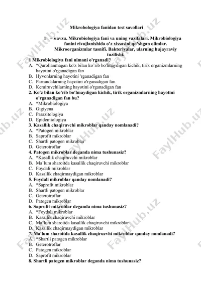mikrobiologiya fanidan test savollari — DOC