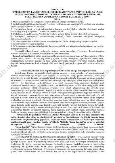 o'zbekistonda ta'lim tizimini modernizatsiyalash jarayonlari va uning huquqiy-me'yoriy asoslari — DOCX