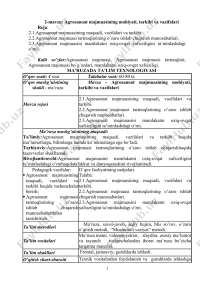 agrosanoat majmuasining mohiyati, tarkibi va vazifalari — DOCX