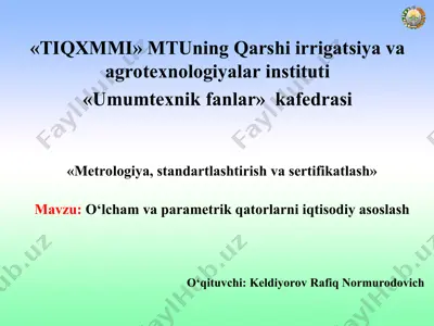 o‘lcham va parametrik qatorlarni iqtisodiy asoslash — PPT