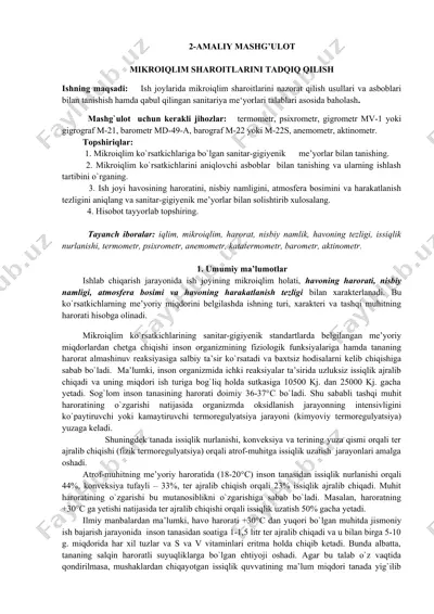 mikroiqlim sharoitlarini tadqiq qilish — DOCX