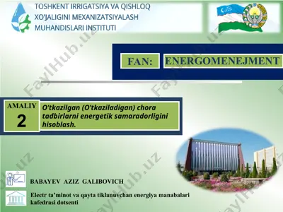 electr ta’minot va qayta tiklanuvchan energiya manabalari — PPT
