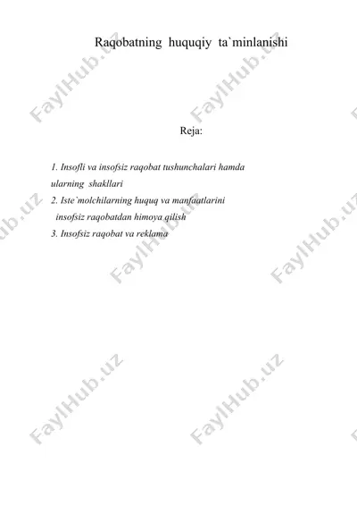 rаqоbаtning huquqiy tа`minlаnishi — DOC