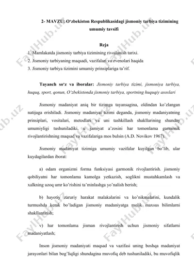 o‘zbekiston respublikasidagi jismoniy tarbiya tizimining umumiy tavsifi — DOCX