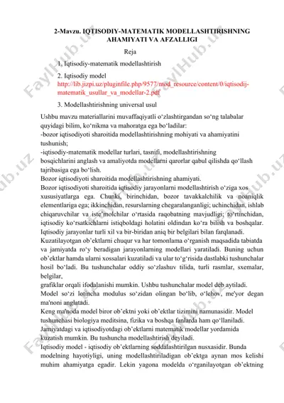 iqtisodiy-matematik modellashtirishning ahamiyati va afzalligi — DOCX