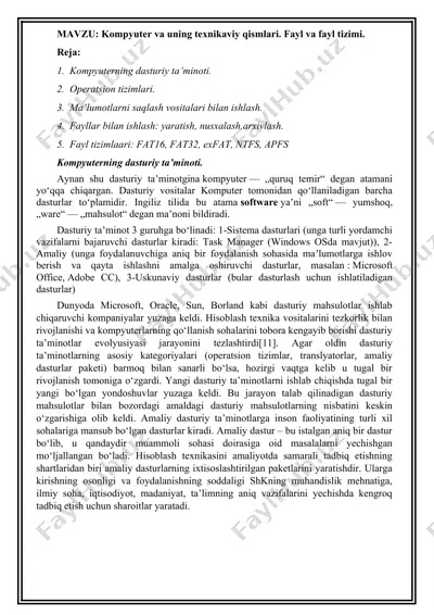kompyuterning dasturiy ta’minoti — DOC