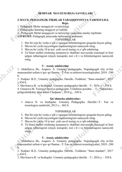 pedagogik fikrlar taraqqiyoti va tarixiyligi — DOCX