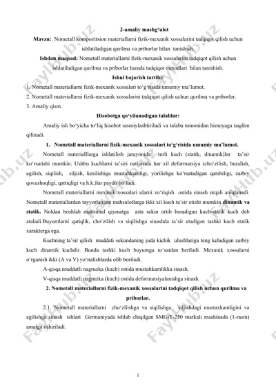 nometall kompozitsion materiallar uchun fizik-mexanik xossalarini tadqiq etish — DOCX