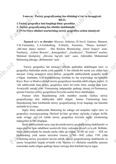 tarixiy geografiyaning fan sifatidagi o’rni va taraqqiyoti — DOCX