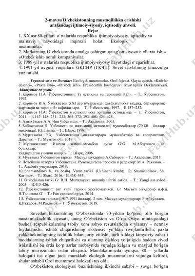 o'zbekistonning mustaqillikka erishishi arafasidagi ijtimoiy-siyosiy, iqtisodiy ahvoli — DOC