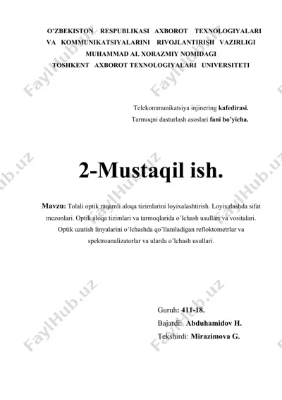 optik raqamli aloqa tizimlarini loyixalashtirish — DOCX