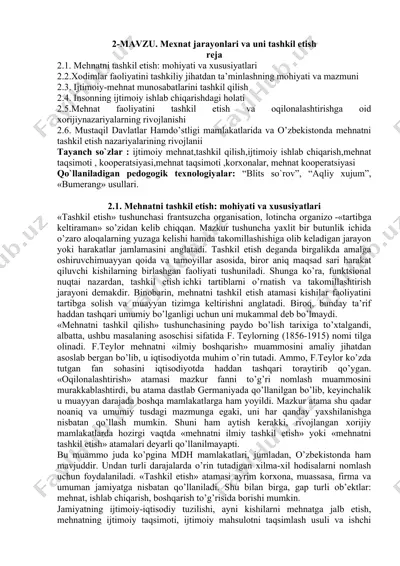 mehnatni tashkil etish — DOCX