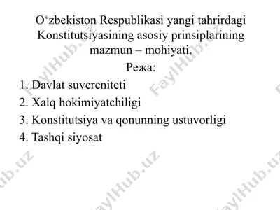 o‘zbekiston respublikasi yangi tahrirdagi konstitutsiyasining asosiy prinsiplarining mazmuni – mohiyati — PPTX