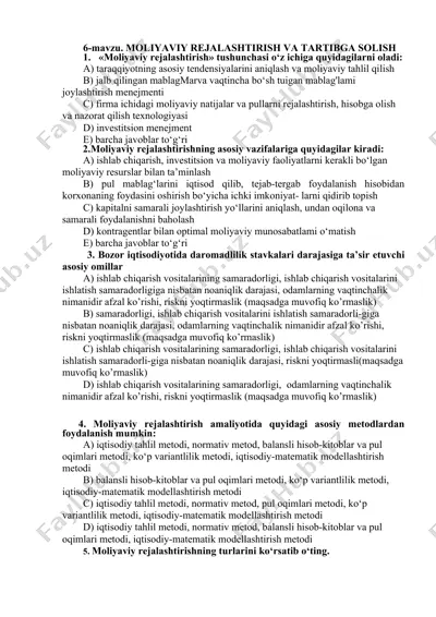 moliyaviy rejallashtirish va tartibga solish — DOC