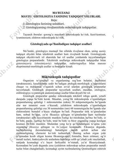 gistologiya fanining tadqiqot uslublari — DOC
