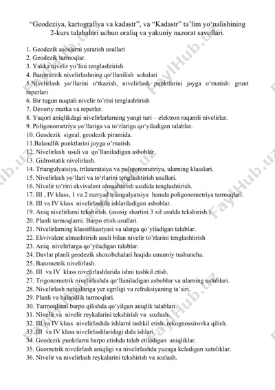 geodeziya, kartografiya va kadastr darslik — DOCX