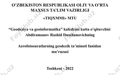 aerofotosuratların geodezik ta'minoti fanidan ma'ruzasi — PPTX