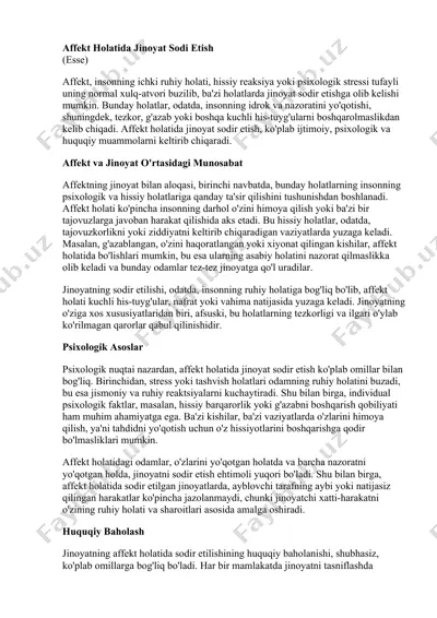 affekt holatida jinoyat sodi etish (esse) — DOCX