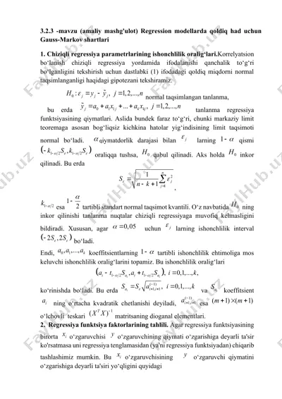regression modellarda qoldiq had uchun gauss-markov shartlari — DOCX